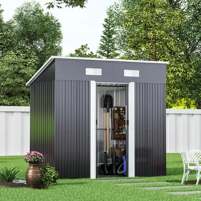 【Breeins】4 X 6 FT Black Compact Metal Storage Tool Shed Outdoor Storage Shed, Metal Large Shed