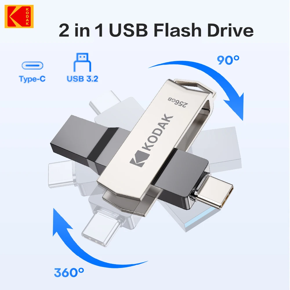 KODAK 256G USB3.2 Typ-C 2 IN1 USB-Flash-Laufwerk für Telefon und Computer Original Pen Drive 128 GB 64 GB Bis zu 120 MB/s Flash-Stick Image