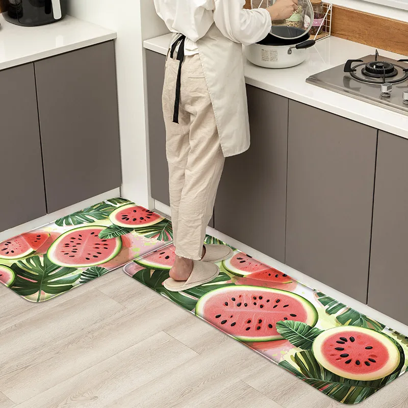 Sommer Wassermelone bedruckter Küchenteppich, maschinenwaschbar, Fußmatte, Innen- und Außenbodenmatte, Heimdekorationsmatte Image