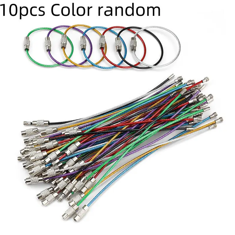 Mehrfarbiger, zufälliger Edelstahl-Draht, Kabel, Seil, Gepäck, Schraube, Sicherungsring, Schlüsselanhänger, Schleife, Kreis, zum Aufhängen, Schlüsselanhänger, Kettenanhänger Image
