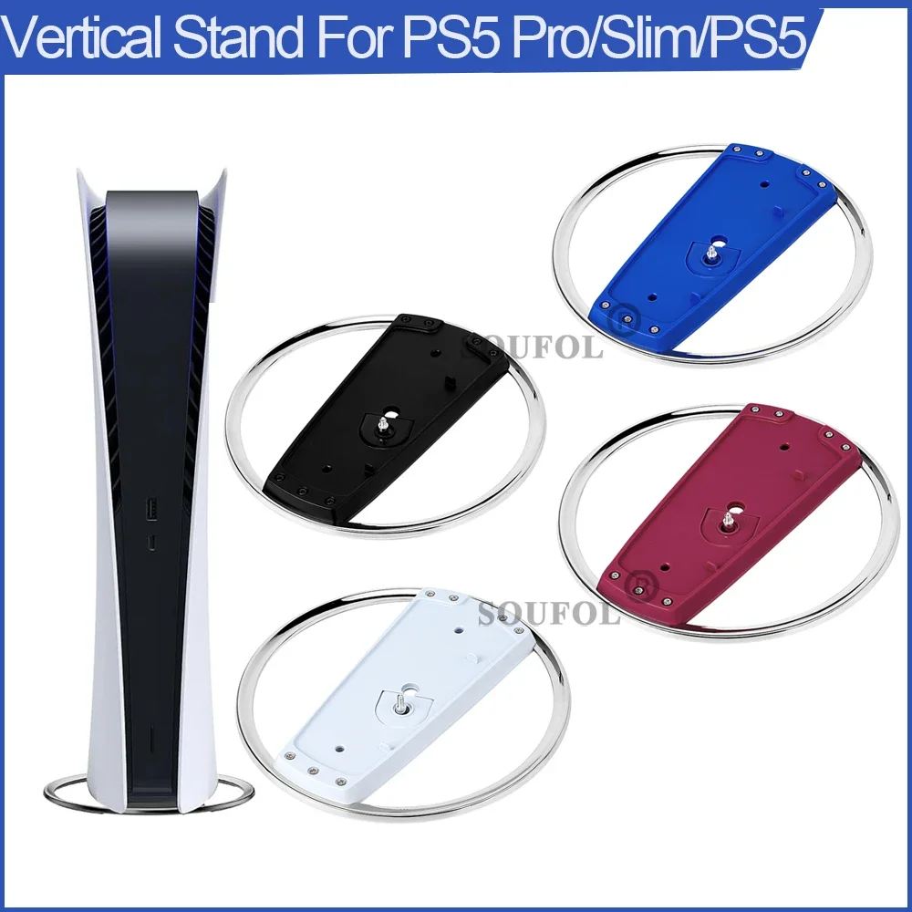 4-Farben-Vertikalständer aus Metall für PS5 Pro/PS5 Slim-Konsolenscheibe und Digital mit Schrauben-Ersatz-Basishalterung für PS5 Host