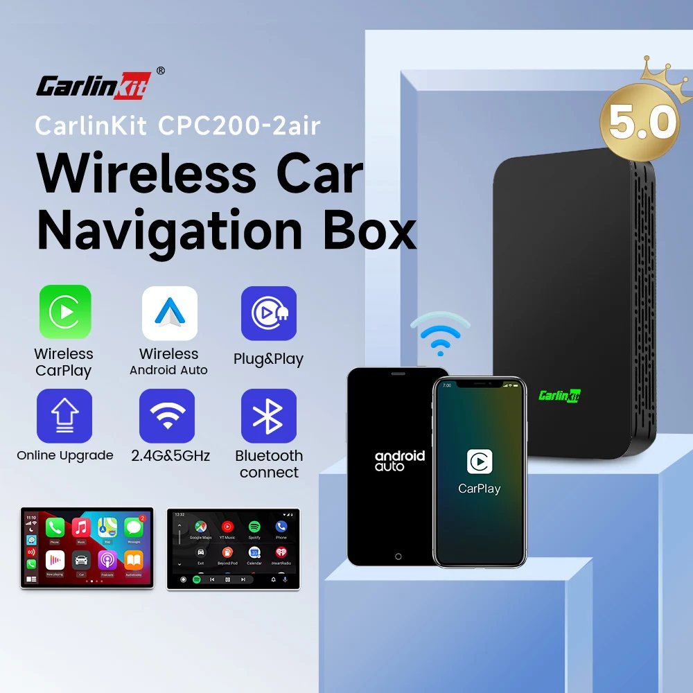 CarlinKit 5.0 2Air Wireless Adapter Wireless Android Auto & CarPlay Box Plug and Play WiFi Bluetooth Auto Connection für OEM-Autos Image