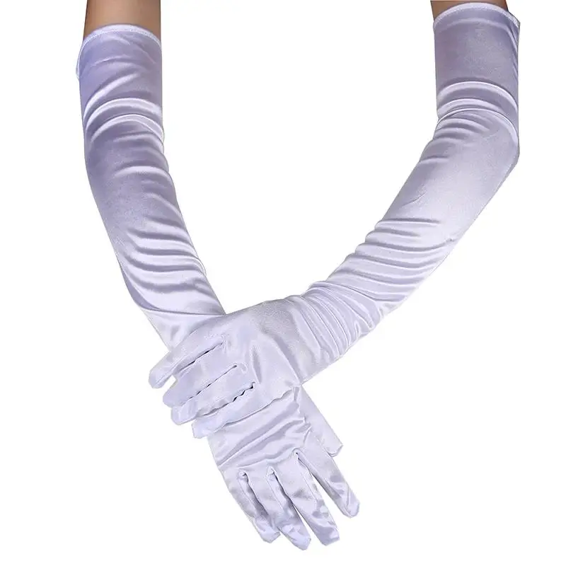 Neue 1-Paar Damen-Handschuhe für Abendpartys, formelle Handschuhe, einfarbig, Satin, lange Fingerhandschuhe für Veranstaltungen, Aktivitäten, Rot, Weiß Image