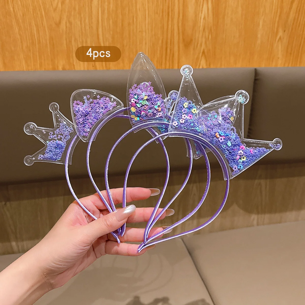 4 lila Treibsand-Stirnbänder, einfacher und süßer Haarschmuck, geeignet für den täglichen Gebrauch Image