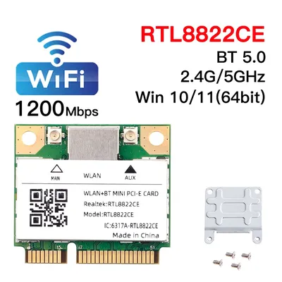 1200Mbps Dual Band RTL8822CE Mini Pcie Network Card Bluetooth 5.0 Wireless Wifi Adapter 5GHz/2.4GHz
