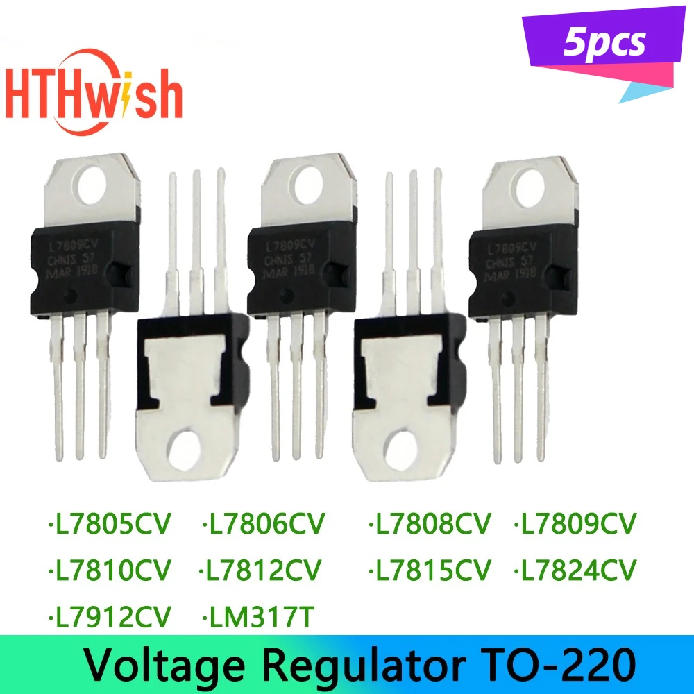 5PCS Spannungsregler IC Kit -LM317T L7805CV L7806CV L7808CV L7809CV L7810CV L7812CV L7815CV L7824CV L7905CV L7912CV 1,5 A TO220 Image