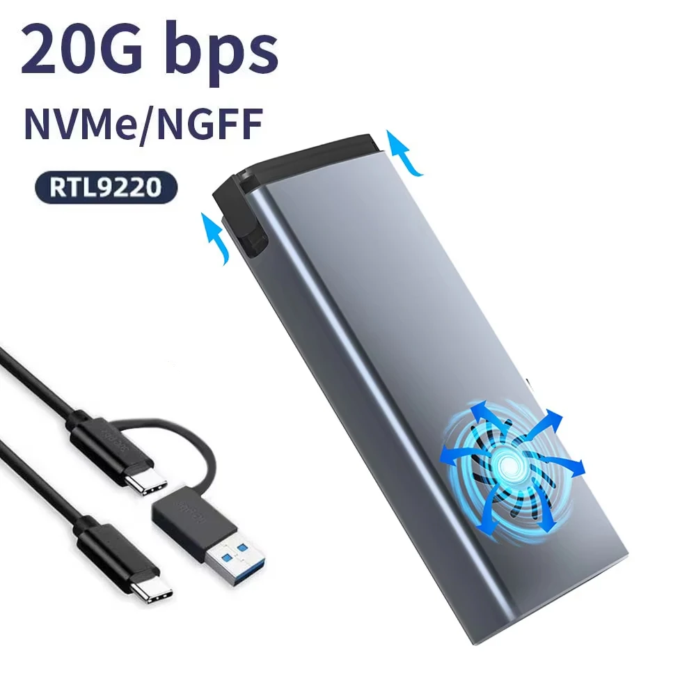 10 Gbit/s/20 Gbit/s M.2 M/B + M-Key SSD Gehäuse M2 NVME SATA Externe Festplatte Gehäuse Dual Protokoll Adapter Mit Lüfter Für Spiel Image