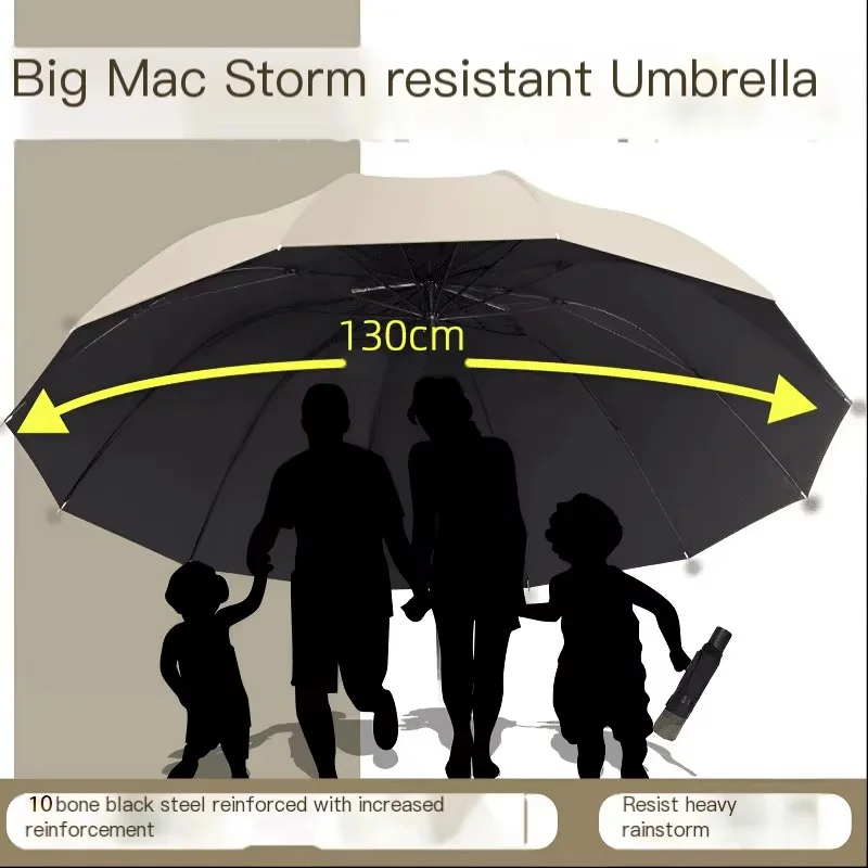 130 cm faltbarer, starker, winddichter Regenschirm, Sonnenschirm für Herren, Regen, großer Sonnenschirm für Damen Image