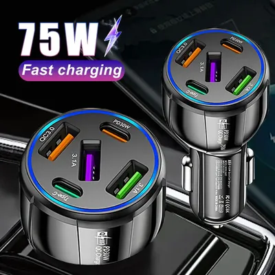 75/90W Mobile Phone Fast Charger 3/5 Ports PD USB-C Car Charging Type-C Adapter Quick Charger for Xiaomi14 iPhone Charger in Car