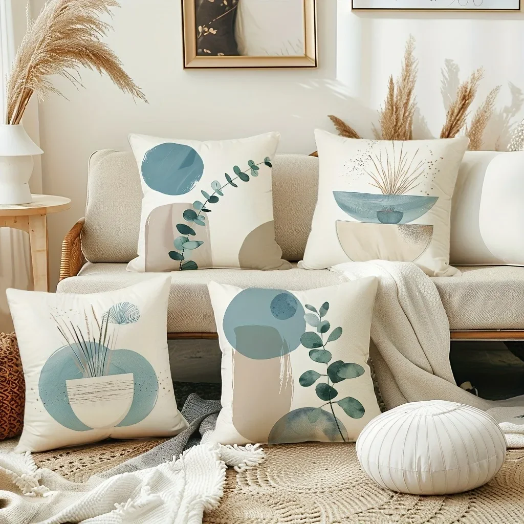 Böhmischer Stil, Heimdekoration, Kissenbezug, abstraktes, einfaches geometrisches Blattmuster-Design, Wohnzimmer, Sofa, Stuhl, Kissenbezug Image