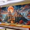 Kit di pittura diamante 5D fai da te, bellissimo castello paesaggistico, trapano completo, arte diamante rotondo, regali fatti a mano fai da te Bellissimo castello