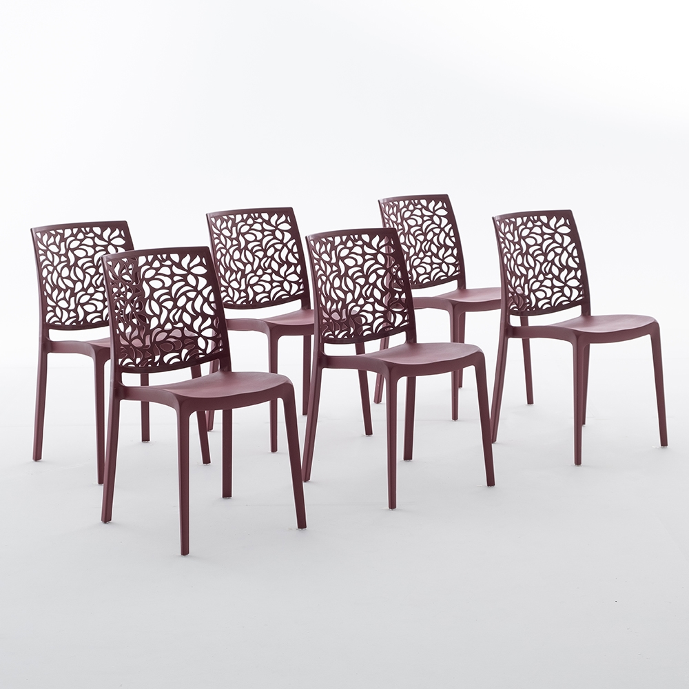 RATTATAN 6er-Set stapelbare Stühle aus Polypropylen mit Glasfasern für Außenbereich und Garten, Bar und Restaurant, Küche modernes Design - ANNA - Dunkelrot Image