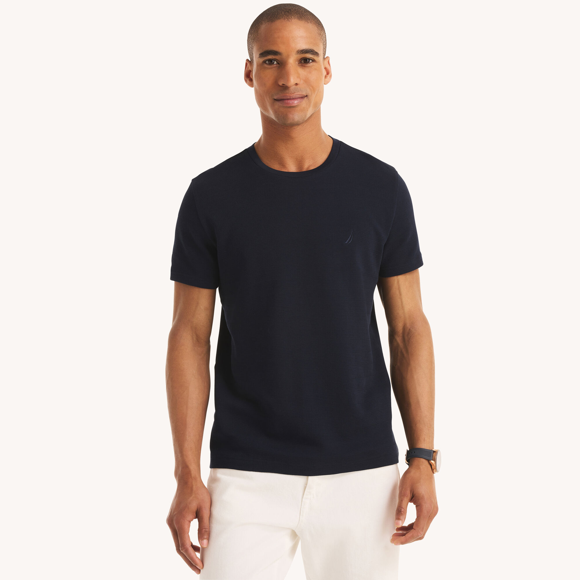 Nautica Men's Waffle Knit Crewneck T-Shirt 482 (Stellar Blue Heather), M