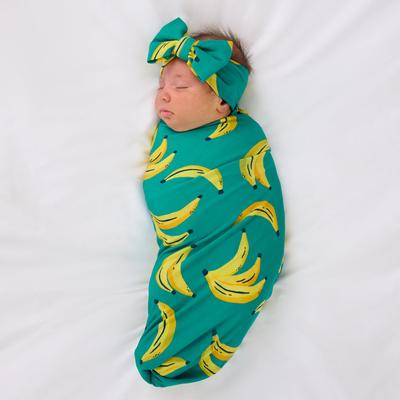 Go Bananas Swaddle & Luxe Baby Girl Soft & Stretchy Bamboo Bow Headbands Set - OSFA