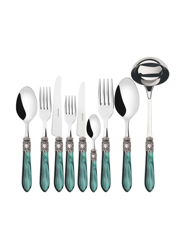oxford antik silberring, besteckset 75 tlg. mit blauer griff, galeriebox, casa bugatti Image