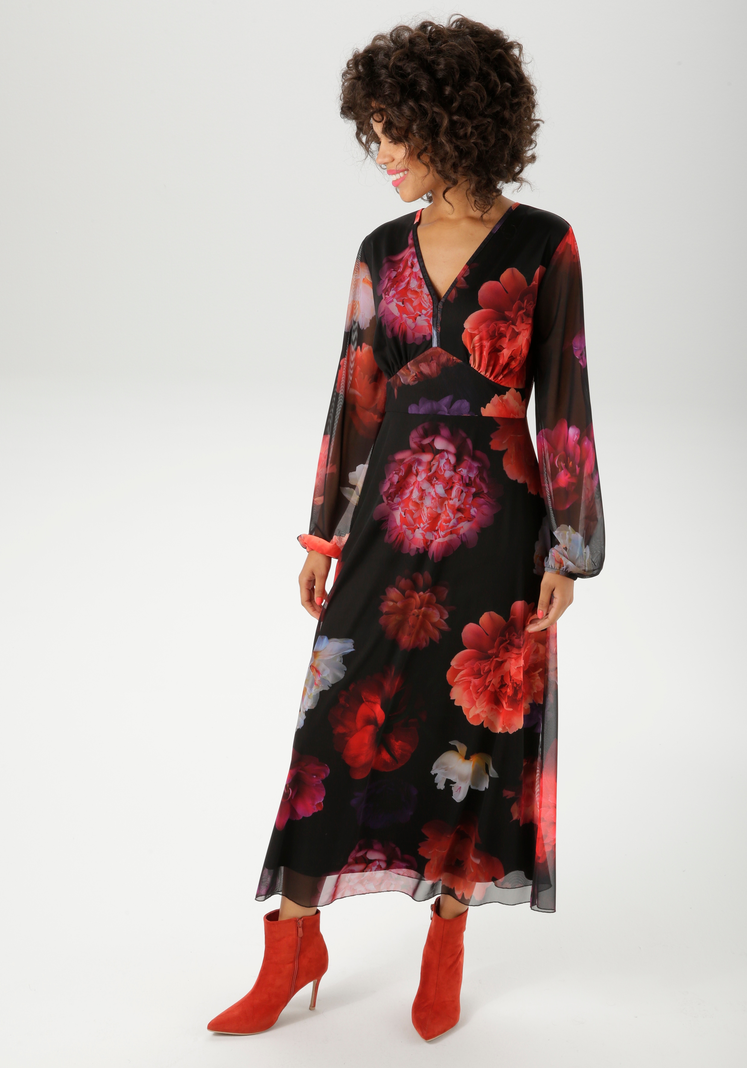 Maxikleid ANISTON CASUAL, Damen, Gr. 48, N-Gr, rot (schwarz, rot, orange, bordeaux, apricot, lila, fuchsia, pink, wollweiß, gelb, hellgrün, hellblau, klahi, braun), Mesh, Obermaterial: 95% Polyester, 5% Elasthan. Futter: 100% Polyester, bedruckt,... Image