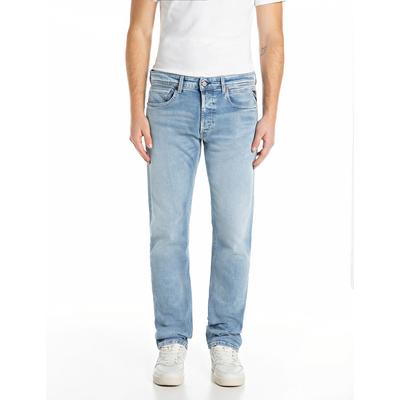 Straight-Jeans REPLAY "GROVER", Herren, Gr. 32, Länge 34, blau (light blau), Denim/Jeans, Obermaterial: 99% Baumwolle, 1% Elasthan, casual, straight fit, Jeans, in vielen verschiedenen Waschungen, mit Stretch Image