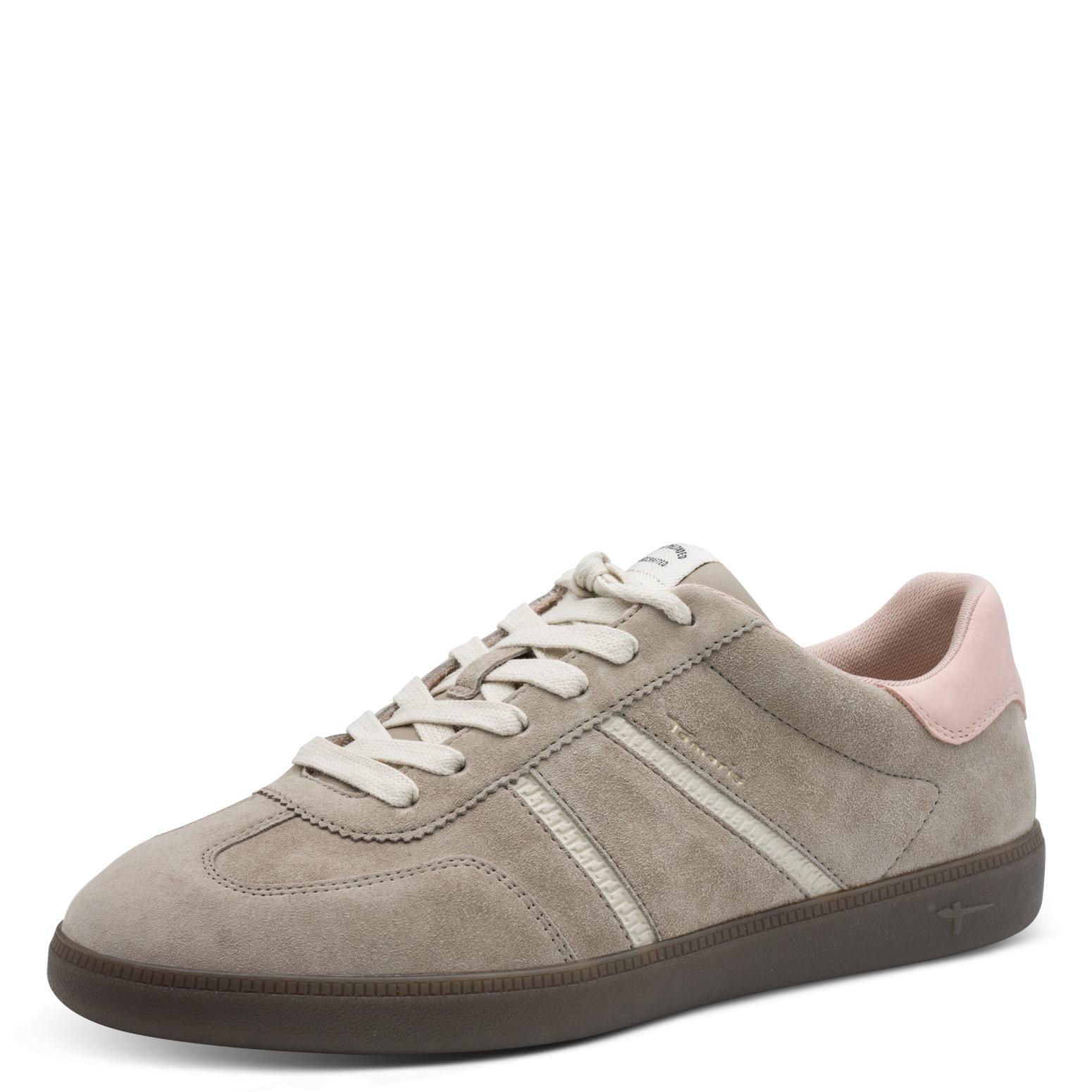 Plateausneaker TAMARIS, Damen, Gr. 40, bunt (taupe, rose), Lederimitat, Veloursleder, unifarben mit Farbeinsatz, Sportlich, Schuhe, Freizeitschuh, Halbschuh, Schnürschuh mit gepolstertem Schaftrand