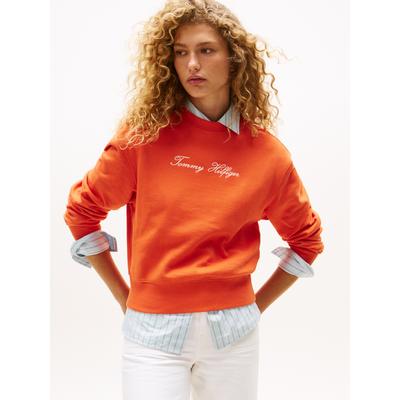 Sweatshirt TOMMY HILFIGER "SCRIPT REG PIQUE SWTSHRT", Damen, Gr. S (36), brilliant orange, Sweatware, Obermaterial: 85% Baumwolle, 15% Polyamid, unifarben, casual, regular fit, Sweatshirts, mit Tommy Hilfiger Script Logo-Schriftzug Image