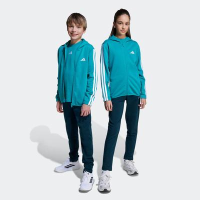 Trainingsanzug ADIDAS SPORTSWEAR "J 3S FT TS 220", Kinder, Gr. 140, pure teal, weiß, Obermaterial: 52% Baumwolle, 48% Polyester, sportlich, Sportanzüge Image