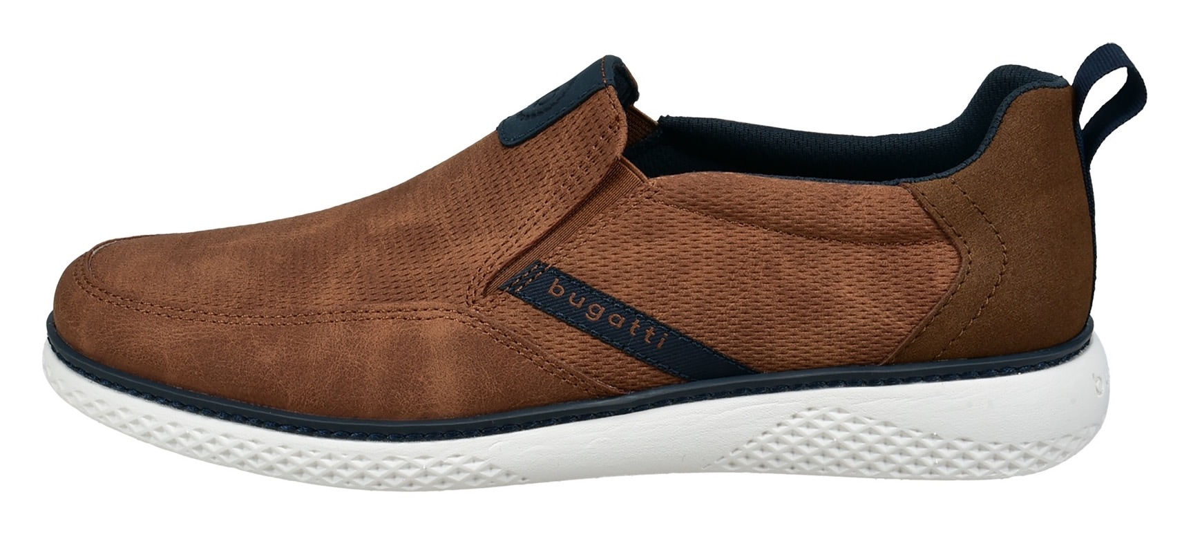 Slip-On Sneaker BUGATTI, Herren, Gr. 44, braun (cognac), Lederimitat, Schuhe, Slipper, Freizeitschuh, Halbschuh mit Stretcheinsatz