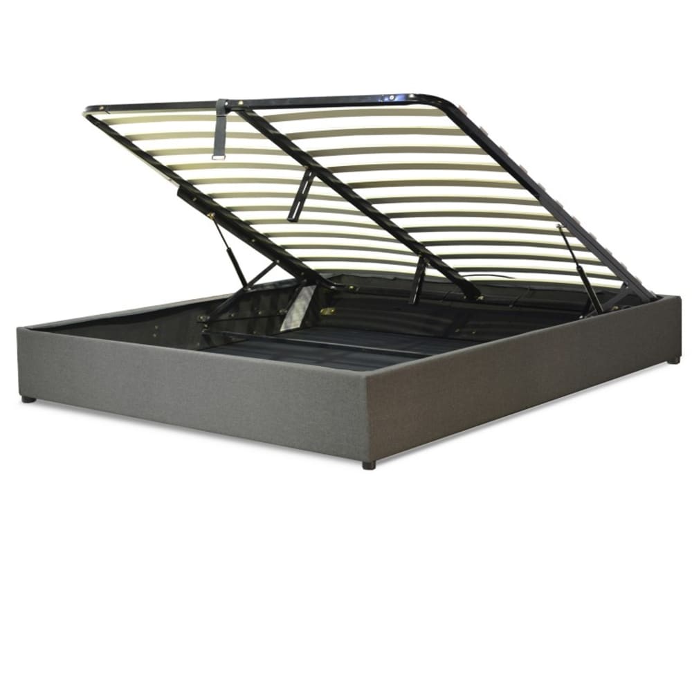 Lit coffre en tissu gris clair avec cadre à lattes 140x190 cm