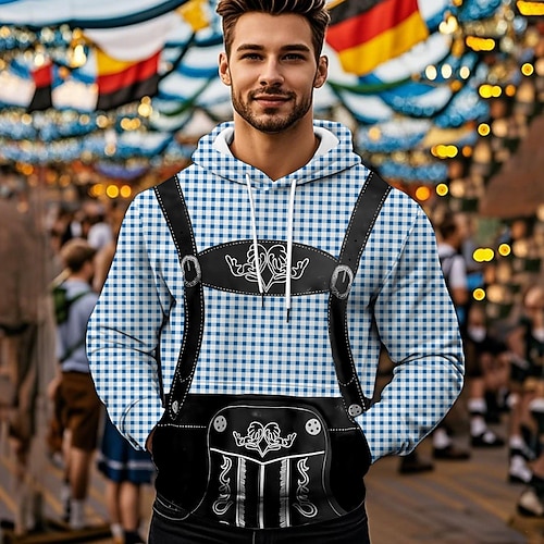 Kapuzensweatshirt Druck Lässig Bayerisch Bischofsärmel Fronttasche Grafik für Herren Erwachsene 3D-Druck für Karneval Oktoberfestbier Urlaub Party Image