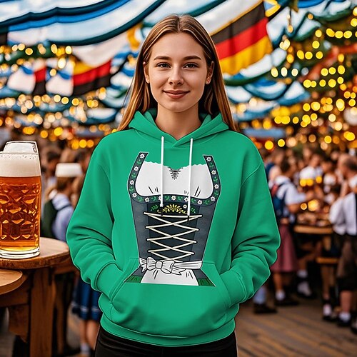 Druck Bischofsärmel Kapuzensweatshirt Oktoberfestbier Fronttasche Grafik für Damen Erwachsene 3D-Druck für Karneval Oktoberfestbier Urlaub Party Image
