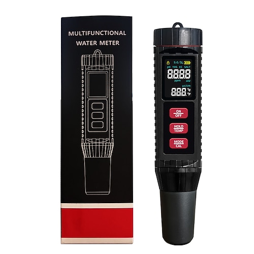 7-in-1-TDS-Wassertester 0,01, hochpräzises digitales pH-Meter, pH-/TDS-/EC-/Salzgehalt-/Temperaturtester, ppm-Wassertester für Trinkwasser, Hydrokulturpflanzen, Aquarien und Schwimmbäder Image