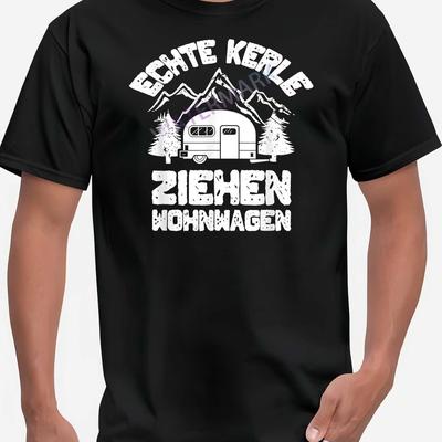 "TEMU Men's Camping Enthusiast T-shirt - "enjoy The Camping" Design With Mountain & Graphic, Black Short Sleeve Crewneck, Perfect Gift For Rvers & , Camping T Shirt" Image