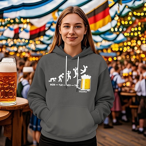 Kapuzensweatshirt Druck Lässig Bayerisch Bischofsärmel Fronttasche Grafik für Damen Erwachsene Heißprägen für Karneval Oktoberfestbier Urlaub Party Image
