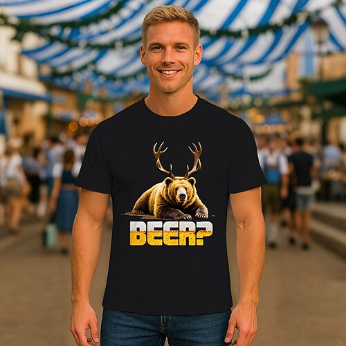 Bayerisch München Deutsch T-Shirt Ärmel T-Shirt Lederhosen T-Shirt Match Hirsch Bär Grafik für Herren Erwachsene Heißprägen für Karneval Oktoberfestbier Party Image