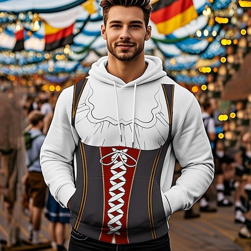 Kapuzensweatshirt Druck Lässig Bayerisch Bischofsärmel Fronttasche Grafik für Herren Erwachsene 3D-Druck für Karneval Oktoberfestbier Urlaub Party Image
