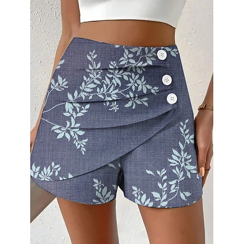 Damen Chinos Shorts Urlaub Vintage Ethno-Stil Kurz Hohe Taille Blumen Grafik Plissiert Mikroelastisch Täglich Urlaub Straße Violett Rubinrot Rote Grün Sommer Frühling Normale Passform Image