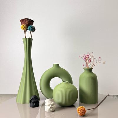 TEMU 4pcs Olive Green Artistic Vases - Modern Bohemian Plastic Flower Vases For Home, Office, And Entryway Decor - Round Bud Vases In And White, Vases Home Decor Image