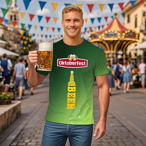 T-Shirt Lederhosen T-Shirt Match Bayerisch München Deutsch Lustig alpin T-Shirt Ärmel Grafik für Paar Herren Damen Erwachsene 3D-Druck für Karneval Oktoberfestbier Party Image