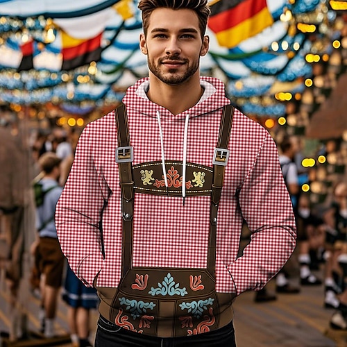 Kapuzensweatshirt Druck Lässig Bayerisch Bischofsärmel Fronttasche Grafik für Herren Erwachsene 3D-Druck für Karneval Oktoberfestbier Urlaub Party Image