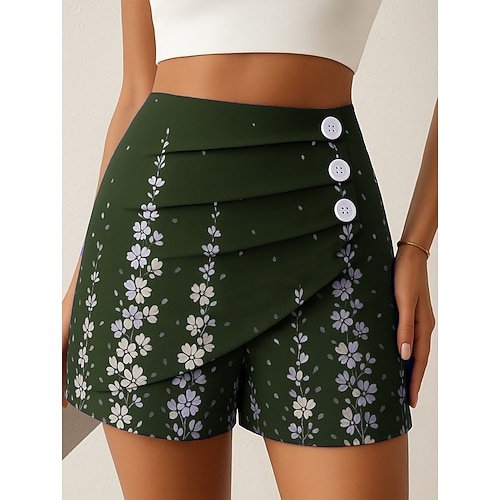 Damen Chinos Shorts Elegant Urlaub Vintage Kurz Hohe Taille Blumen Grafik Geschichtet Schnelltrocknend Bequem Atmungsaktiv Mikroelastisch Täglich Outdoor Straße Schwarz Marineblau Purpur Grün Sommer Image