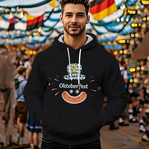 Kapuzensweatshirt Druck Lässig Bayerisch Bischofsärmel Fronttasche Grafik für Herren Erwachsene 3D-Druck für Karneval Oktoberfestbier Urlaub Party Image