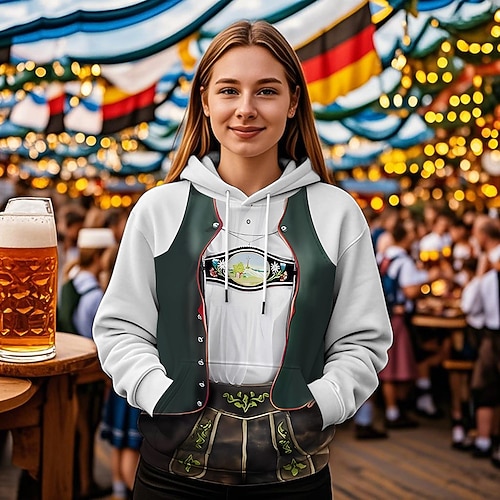Kapuzensweatshirt Druck Lässig Bayerisch Bischofsärmel Fronttasche Grafik für Damen Erwachsene 3D-Druck für Karneval Oktoberfestbier Urlaub Party Image