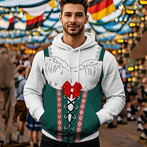 Kapuzensweatshirt Druck Lässig Bayerisch Bischofsärmel Fronttasche Grafik für Herren Erwachsene 3D-Druck für Karneval Oktoberfestbier Urlaub Party Image