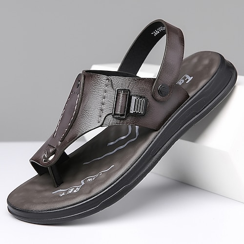 Braune Sandalen aus Kunstleder für Herren im Retro-Design mit Schnallenriemen und Fußgewölbeunterstützung, ideal für das tägliche Gehen im Freien und für Urlaubsreisen Image