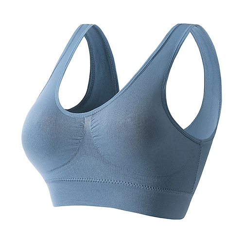 Damen Yoga-BH Pilates-BH Sport-BH BH-Top Push-Up Hosen nahtlos Antivibration Bürgellos Einfarbig Sport Sportkleidung Hellblau Dunkelviolett Fitnessstudio Zumba Laufen Image