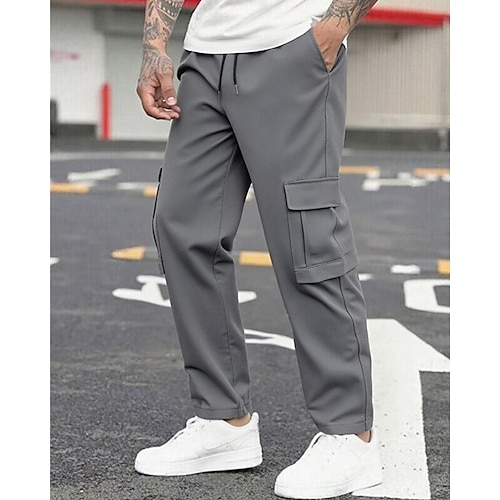 Herren Cargo-Hosen Hose Kordelzug Elastischer Bund Mehrere Taschen Einfach tragbar Outdoor Täglich Campen und Wandern Mode Klassisch Schwarz Armeegrün Image