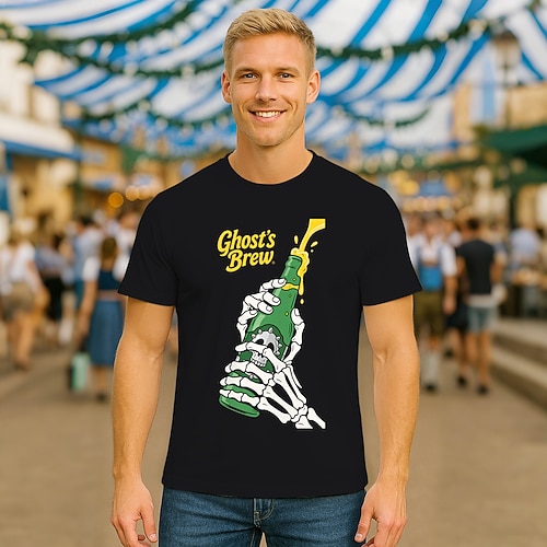 Bayerisch München Deutsch T-Shirt Ärmel T-Shirt Lederhosen T-Shirt Match Bierflasche Grafik für Herren Erwachsene Heißprägen für Karneval Oktoberfestbier Party Image