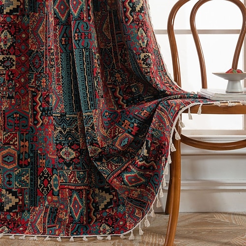 Jacquard-Vorhänge 1 Paneel mit Quasten für Schlafzimmer Wohnzimmer Fenster thermisch isolierte raumverdunkelnde Stangentaschenvorhänge Image