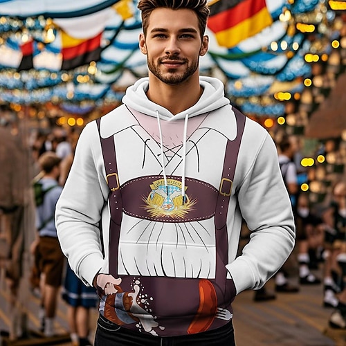Kapuzensweatshirt Druck Lässig Bayerisch Bischofsärmel Fronttasche Grafik für Herren Erwachsene 3D-Druck für Karneval Oktoberfestbier Urlaub Party Image