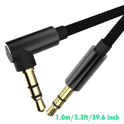 TEMU Premium 24k Gold-plated Right-angle Aux Cable, 3.5mm Male To Straight Trs, Pure Copper Conductors For Headphones, Tablets, Speakers - Durable & Flexible Image