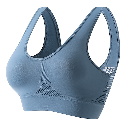 Damen Yoga-BH Sport-BH Pilates-BH BH-Top Push-Up Hosen nahtlos Antivibration Ungepolstert Bürgellos Einfarbig Sport Sportkleidung Hellblau Dunkelviolett Fitnessstudio Zumba Laufen Image