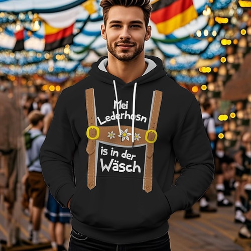Kapuzensweatshirt Druck Lässig Bayerisch Bischofsärmel Fronttasche Grafik für Herren Erwachsene Heißprägen für Karneval Oktoberfestbier Urlaub Party Image
